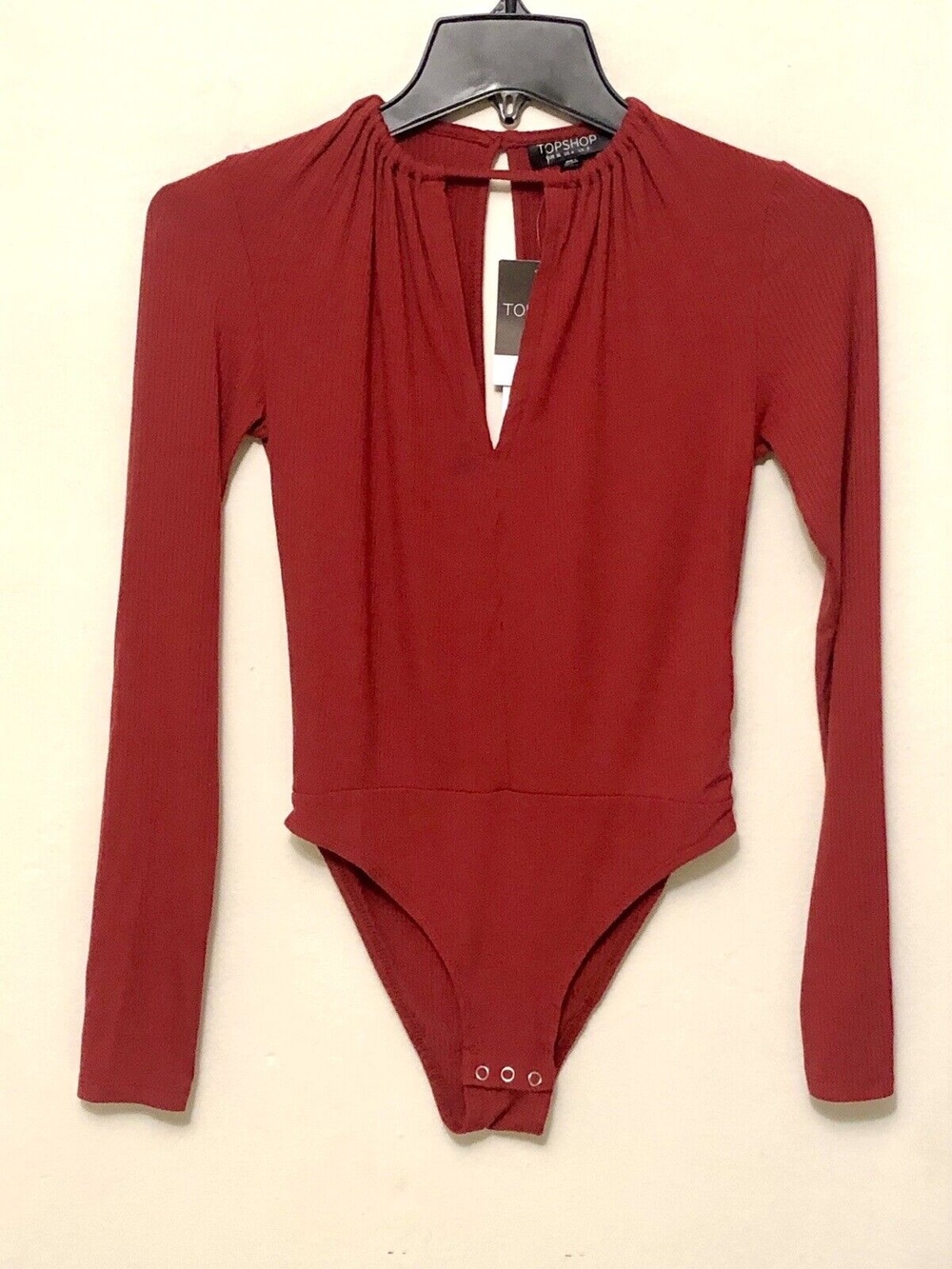 Topshop Top Shop Lycra Dark Red Maroon Bodysuit Shirt Women’s Ladies 4